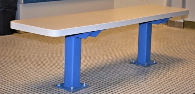 Scranton Products Solid Plastic HDPE Floor Mounted Bench with Powder Coated Bench Supports - Shawnessy YMCA Family Change Room
